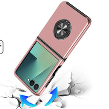 For Samsung Z Flip7 Case Rubber Dual Layer Magnetic RingStand + Tempered Glass