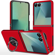 For Samsung Z Flip7 Case Rubber Dual Layer Magnetic RingStand + Tempered Glass