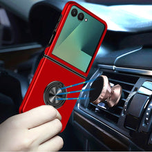 For Samsung Z Flip7 Case Rubber Dual Layer Magnetic RingStand + Tempered Glass