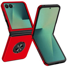 For Samsung Z Flip7 Case Rubber Dual Layer Magnetic RingStand + Tempered Glass