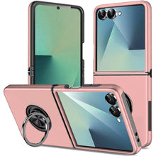 For Samsung Z Flip7 Case Rubber Dual Layer Magnetic RingStand + Tempered Glass