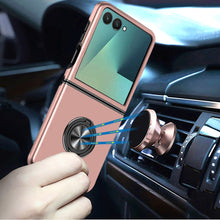 For Samsung Z Flip7 Case Rubber Dual Layer Magnetic RingStand + Tempered Glass