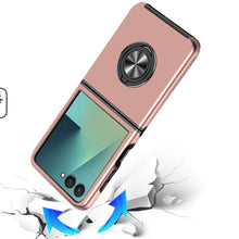 For Samsung Z Flip7 Case Rubber Dual Layer Magnetic RingStand + Tempered Glass