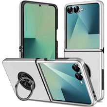 For Samsung Z Flip7 Case Rubber Dual Layer Magnetic RingStand + Tempered Glass