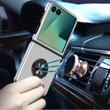 For Samsung Z Flip7 Case Rubber Dual Layer Magnetic RingStand + Tempered Glass