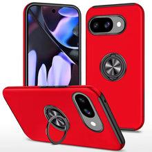 For Google Pixel 9a Case Rubber Dual Layer Magnetic RingStand + Tempered Glass