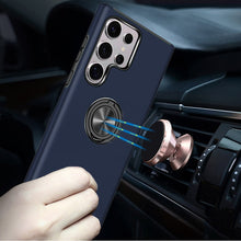 For Samsung S25 Ultra Case Rubber Dual Layer Magnetic Ringstand + Tempered Glass