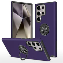 For Samsung S25 Ultra Case Rubber Dual Layer Magnetic Ringstand + Tempered Glass