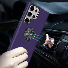 For Samsung S25 Ultra Case Rubber Dual Layer Magnetic Ringstand + Tempered Glass