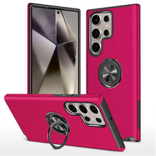 For Samsung S25 Ultra Case Rubber Dual Layer Magnetic Ringstand + Tempered Glass