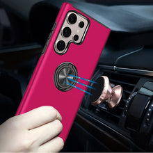 For Samsung S25 Ultra Case Rubber Dual Layer Magnetic Ringstand + Tempered Glass