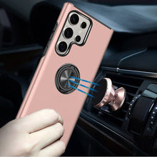 For Samsung S25 Ultra Case Rubber Dual Layer Magnetic Ringstand + Tempered Glass