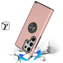 For Samsung S25 Ultra Case Rubber Dual Layer Magnetic Ringstand + Tempered Glass