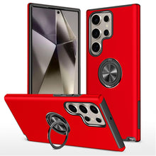 For Samsung S25 Ultra Case Rubber Dual Layer Magnetic Ringstand + Tempered Glass