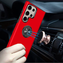 For Samsung S25 Ultra Case Rubber Dual Layer Magnetic Ringstand + Tempered Glass