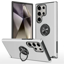 For Samsung S25 Ultra Case Rubber Dual Layer Magnetic Ringstand + Tempered Glass