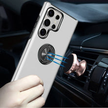 For Samsung S25 Ultra Case Rubber Dual Layer Magnetic Ringstand + Tempered Glass