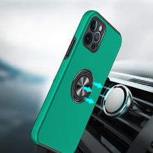 For iPhone XR Case Rubberized Dual Layer Metal Ring Stand Cover + Tempered Glass