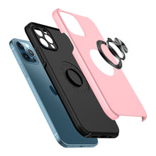 For iPhone XR Case Rubberized Dual Layer Metal Ring Stand Cover + Tempered Glass
