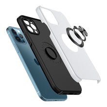 For iPhone XR Case Rubberized Dual Layer Metal Ring Stand Cover + Tempered Glass