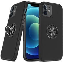 For iPhone 12/12 Pro Case Rubber Dual Layer Magnetic RingStand + Tempered Glass