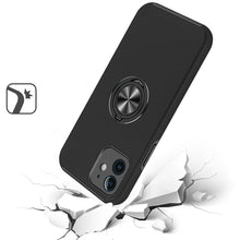 For iPhone 12/12 Pro Case Rubber Dual Layer Magnetic RingStand + Tempered Glass