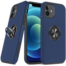 For iPhone 12/12 Pro Case Rubber Dual Layer Magnetic RingStand + Tempered Glass