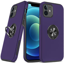 For iPhone 12/12 Pro Case Rubber Dual Layer Magnetic RingStand + Tempered Glass