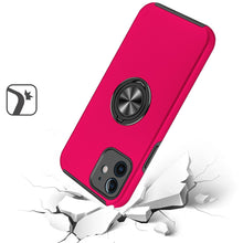 For iPhone 12/12 Pro Case Rubber Dual Layer Magnetic RingStand + Tempered Glass