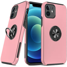 For iPhone 12/12 Pro Case Rubber Dual Layer Magnetic RingStand + Tempered Glass