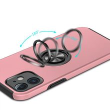 For iPhone 12/12 Pro Case Rubber Dual Layer Magnetic RingStand + Tempered Glass