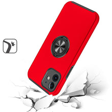 For iPhone 12/12 Pro Case Rubber Dual Layer Magnetic RingStand + Tempered Glass