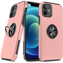 For iPhone 12/12 Pro Case Rubber Dual Layer Magnetic RingStand + Tempered Glass