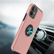 For iPhone 12/12 Pro Case Rubber Dual Layer Magnetic RingStand + Tempered Glass