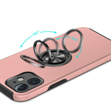 For iPhone 12/12 Pro Case Rubber Dual Layer Magnetic RingStand + Tempered Glass