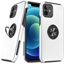 For iPhone 12/12 Pro Case Rubber Dual Layer Magnetic RingStand + Tempered Glass