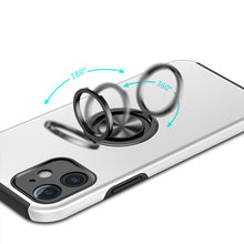 For iPhone 12/12 Pro Case Rubber Dual Layer Magnetic RingStand + Tempered Glass