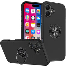 For iPhone 16 6.1inch Case Dual Layer Magnetic Ring Stand Hybrid +Tempered Glass