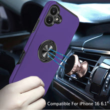 For iPhone 16 6.1inch Case Dual Layer Magnetic Ring Stand Hybrid +Tempered Glass