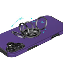 For iPhone 16 6.1inch Case Dual Layer Magnetic Ring Stand Hybrid +Tempered Glass