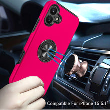 For iPhone 16 6.1inch Case Dual Layer Magnetic Ring Stand Hybrid +Tempered Glass
