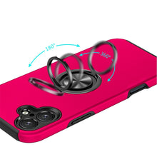 For iPhone 16 6.1inch Case Dual Layer Magnetic Ring Stand Hybrid +Tempered Glass