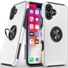 For iPhone 16 6.1inch Case Dual Layer Magnetic Ring Stand Hybrid +Tempered Glass