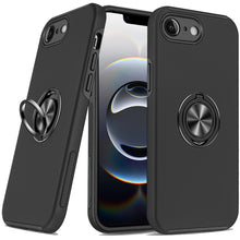For iPhone 16e Case Rubberized Dual Layer Magnetic Ring Stand + Tempered Glass