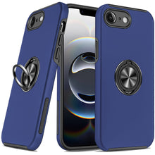 For iPhone 16e Case Rubberized Dual Layer Magnetic Ring Stand + Tempered Glass