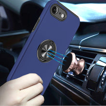 For iPhone 16e Case Rubberized Dual Layer Magnetic Ring Stand + Tempered Glass