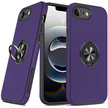 For iPhone 16e Case Rubberized Dual Layer Magnetic Ring Stand + Tempered Glass