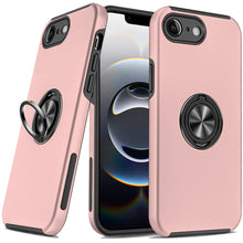 For iPhone 16e Case Rubberized Dual Layer Magnetic Ring Stand + Tempered Glass