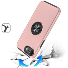 For iPhone 16e Case Rubberized Dual Layer Magnetic Ring Stand + Tempered Glass