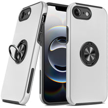 For iPhone 16e Case Rubberized Dual Layer Magnetic Ring Stand + Tempered Glass